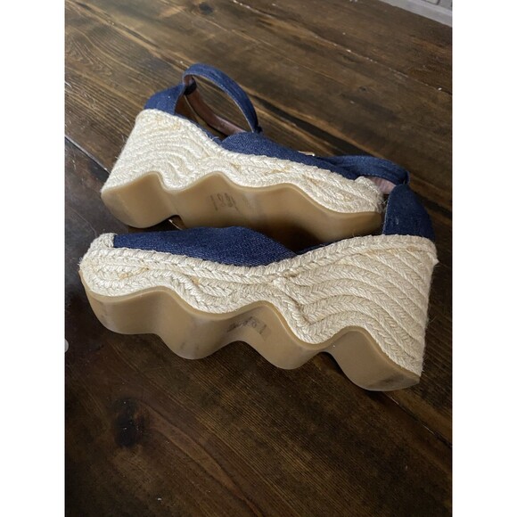 BCBGMAXAZRIA Women's Espadrille Wedge Sandals Denim Blue Ankle Strap Size 8 - Picture 6 of 7